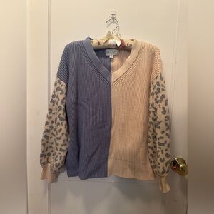 Francesca’s (Jun & Ivy) Lacie Leopard Color Block Sweater S